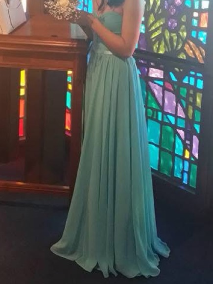 Aqua Strapless Chiffon Evening Gown